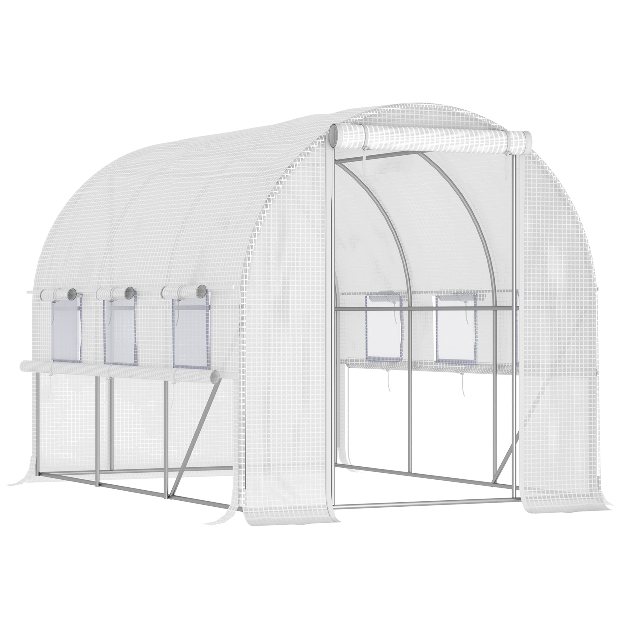 Walk-in Polytunnel Greenhouse with Roll-up Sidewalls, 3 x 2 x 2m, White PE Cover