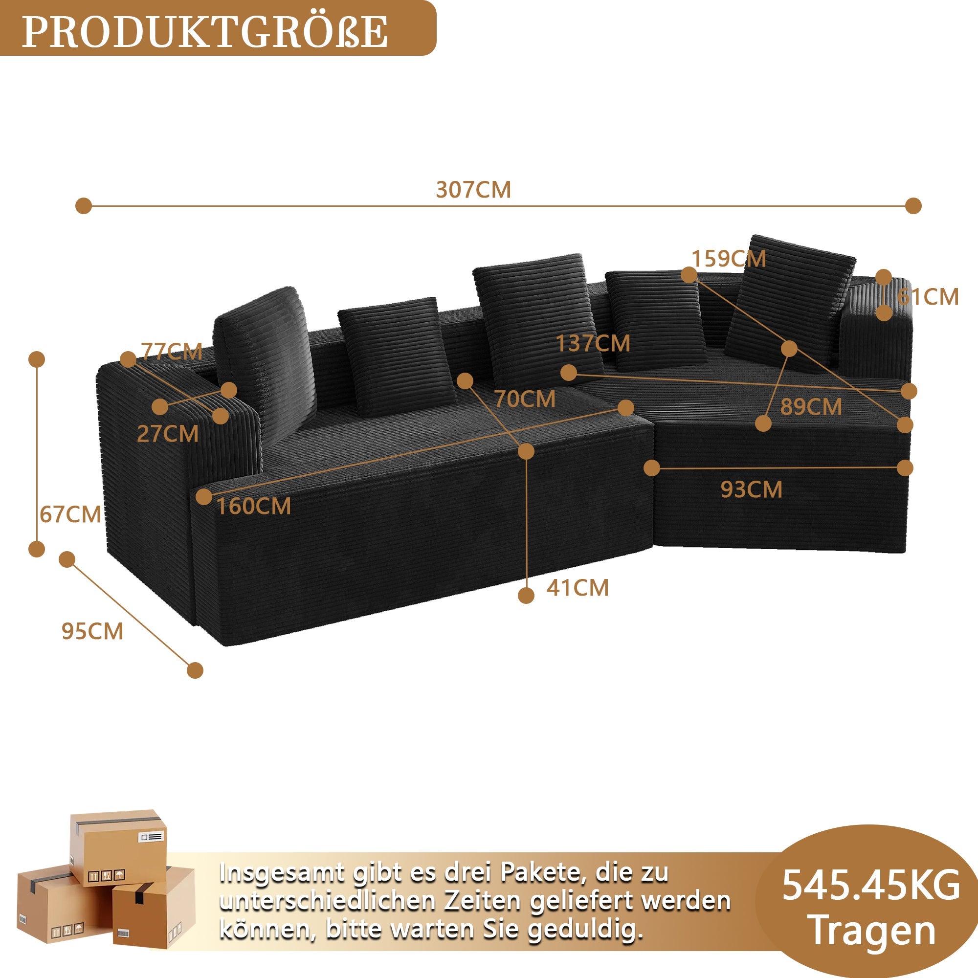 Modular Sofa 312cm Cloud Design Fully Compressed No Assembly - Comfort Fabric