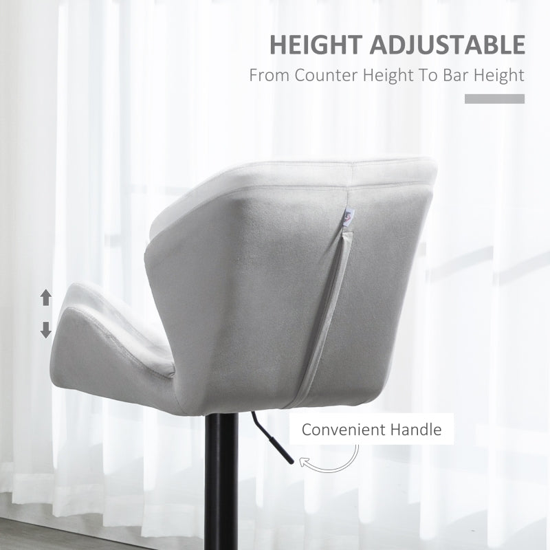 Bar Stools Set of 2, Velvet-Touch Adjustable Height Swivel with Metal Frame, Grey