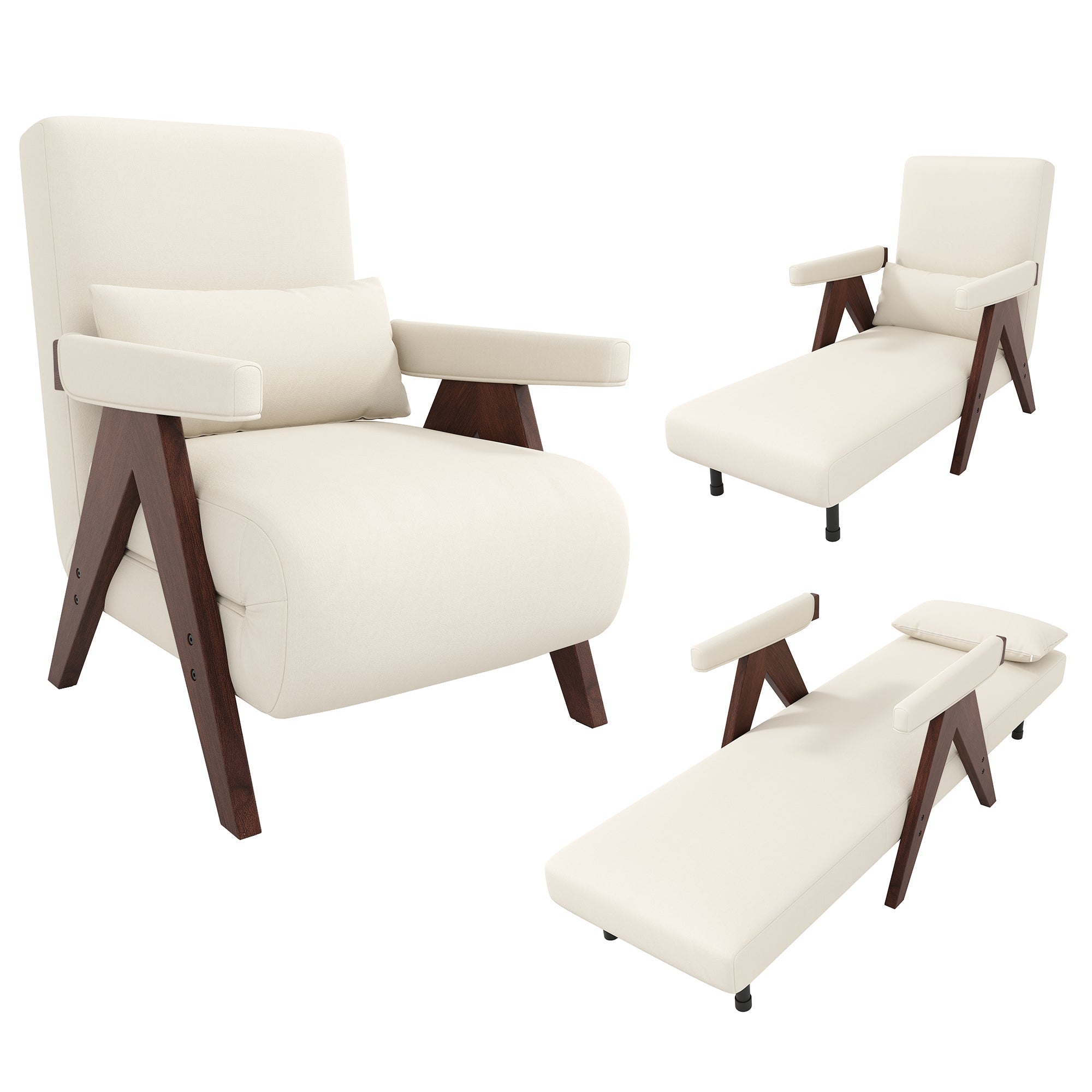3-in-1 Convertible Armchair Sofa Bed, Upholstered Folding Single Lounge Chair