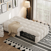 Upholstered Bed 2-in-1 Footstool Pull-out Sofa Bed Single Teddy Fabric Beige