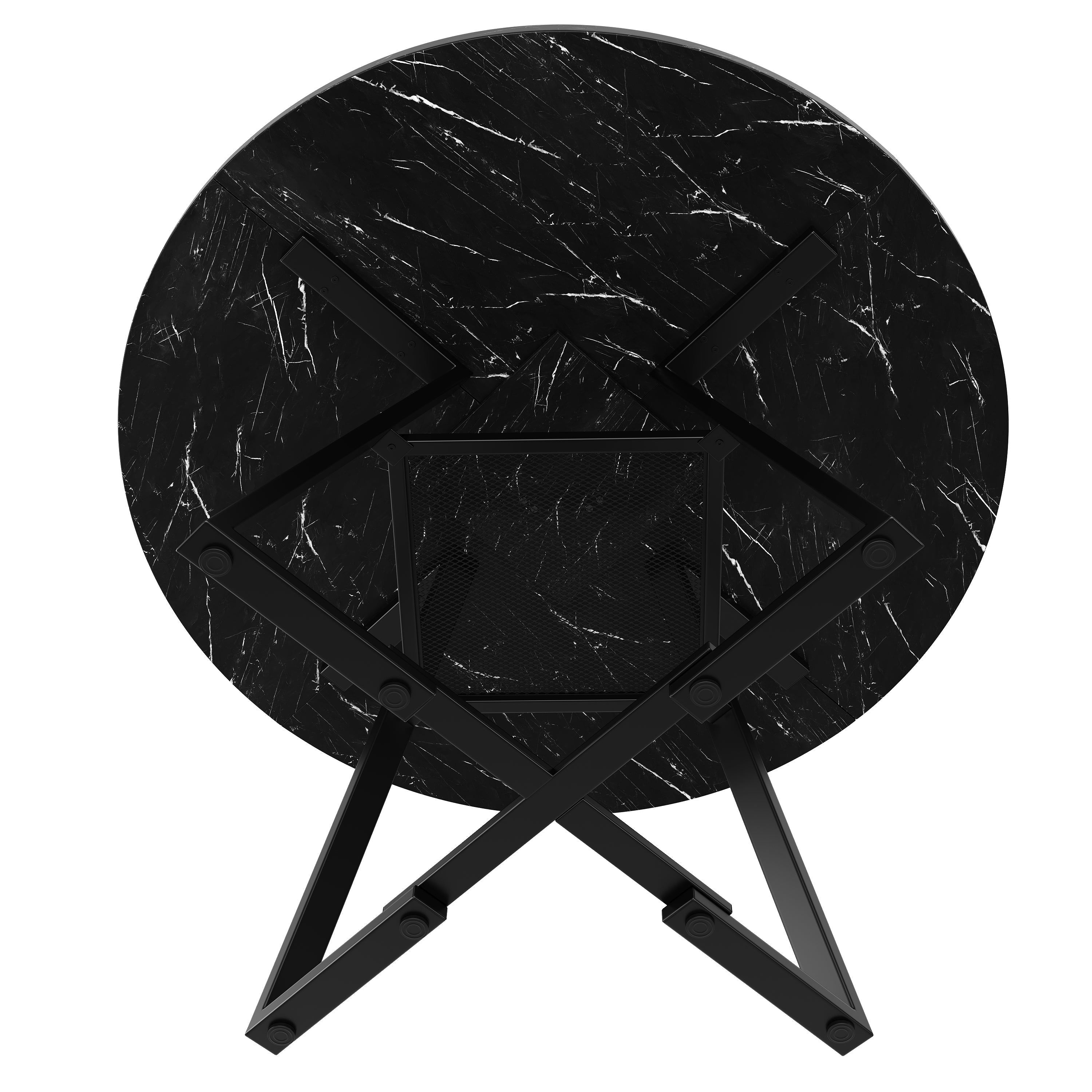 5-Piece Round Dining Table Set with 4 Chairs and Marble Pattern, Velvet Grey