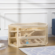 Small Animal Cage, Hamster Rodent with Ramp Seesaw, Fir Wood