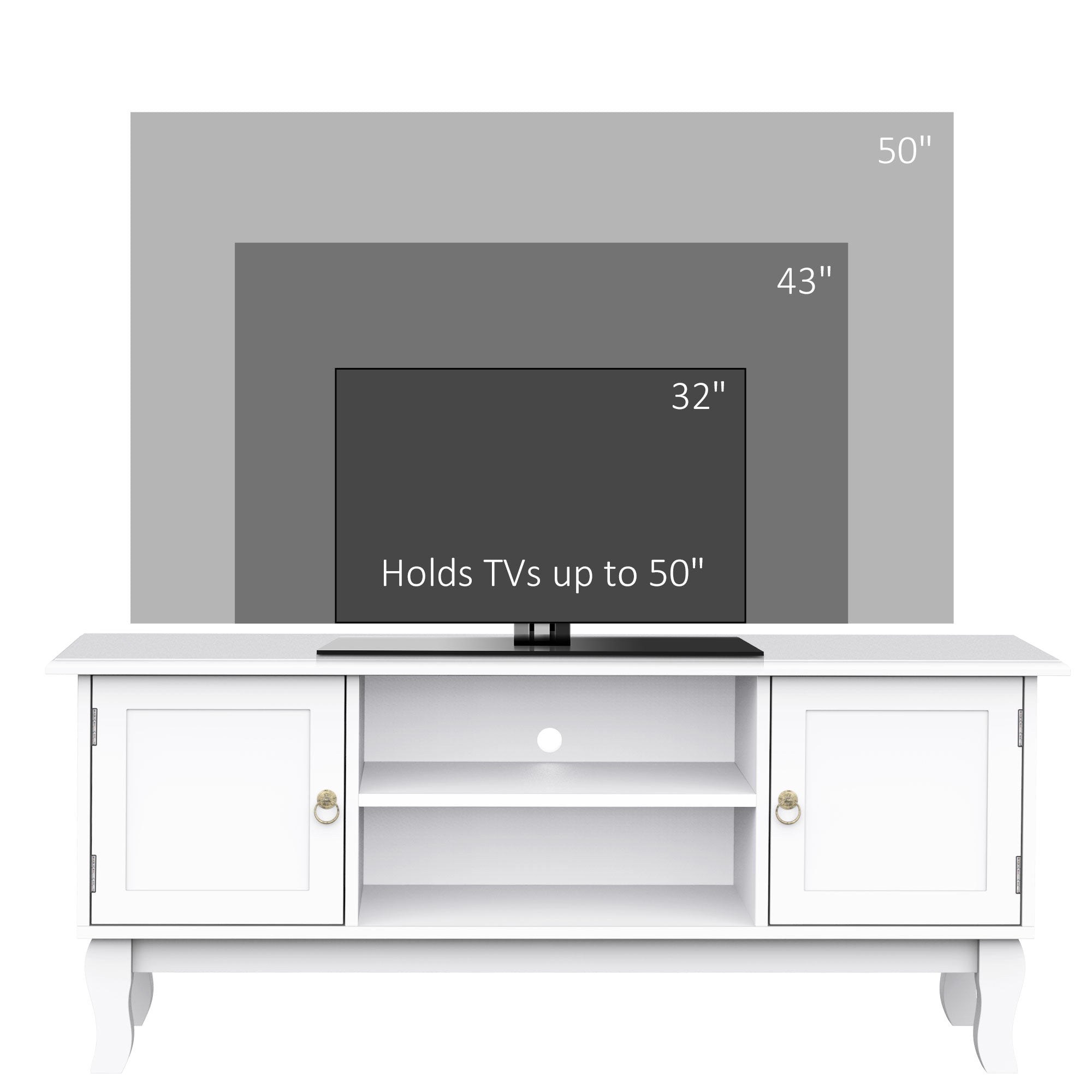 TV Unit 55" Cabinet, 2 Doors Open Storage Cable Management, White