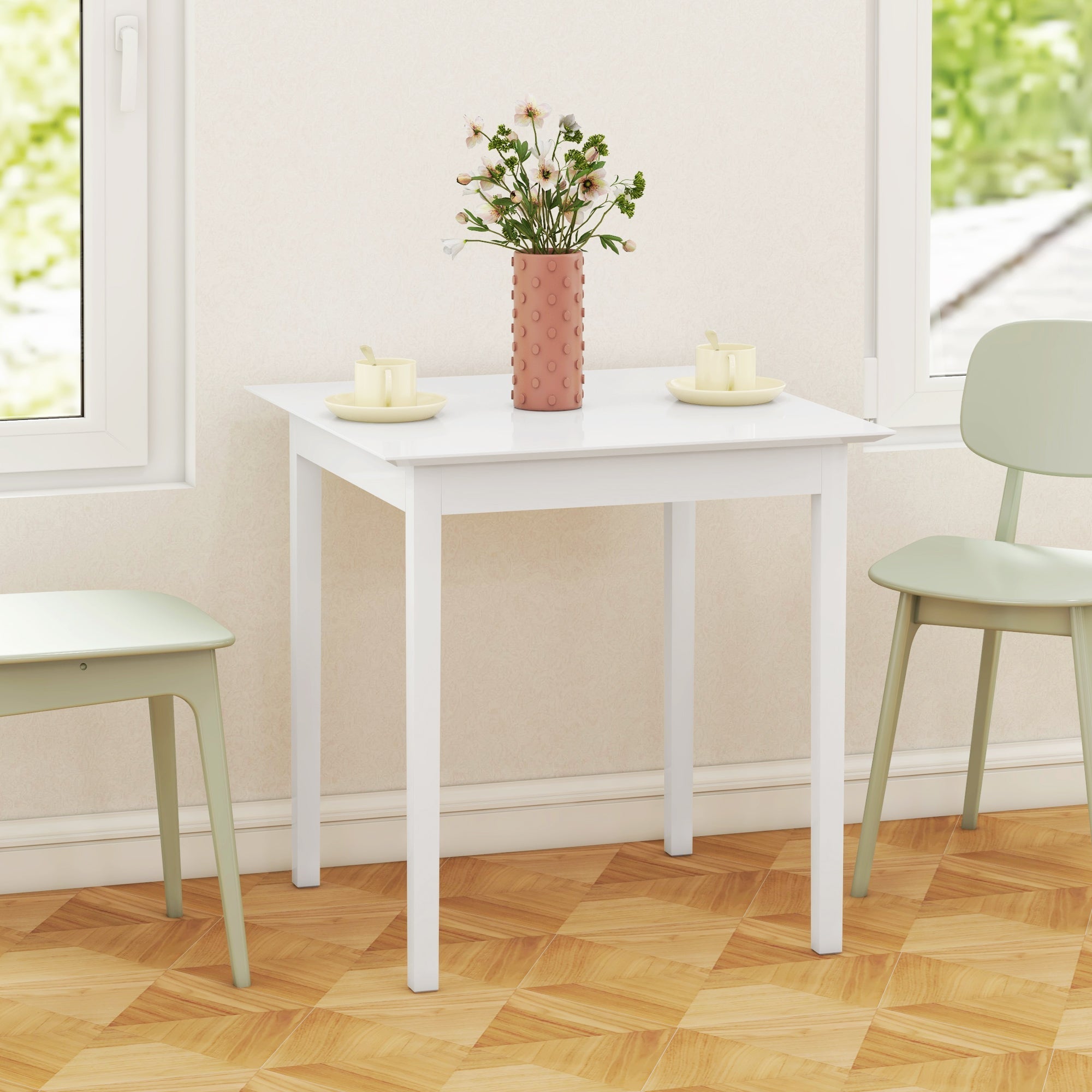 Quadratischer Esstisch für 2 Personen, 75 x 75 x 76 cm, Holz, Weiß