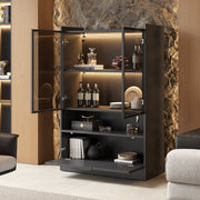 Modern LED Display Cabinet 120cm High 16-Color Lighting Glass Doors, Matte Black Chipboard
