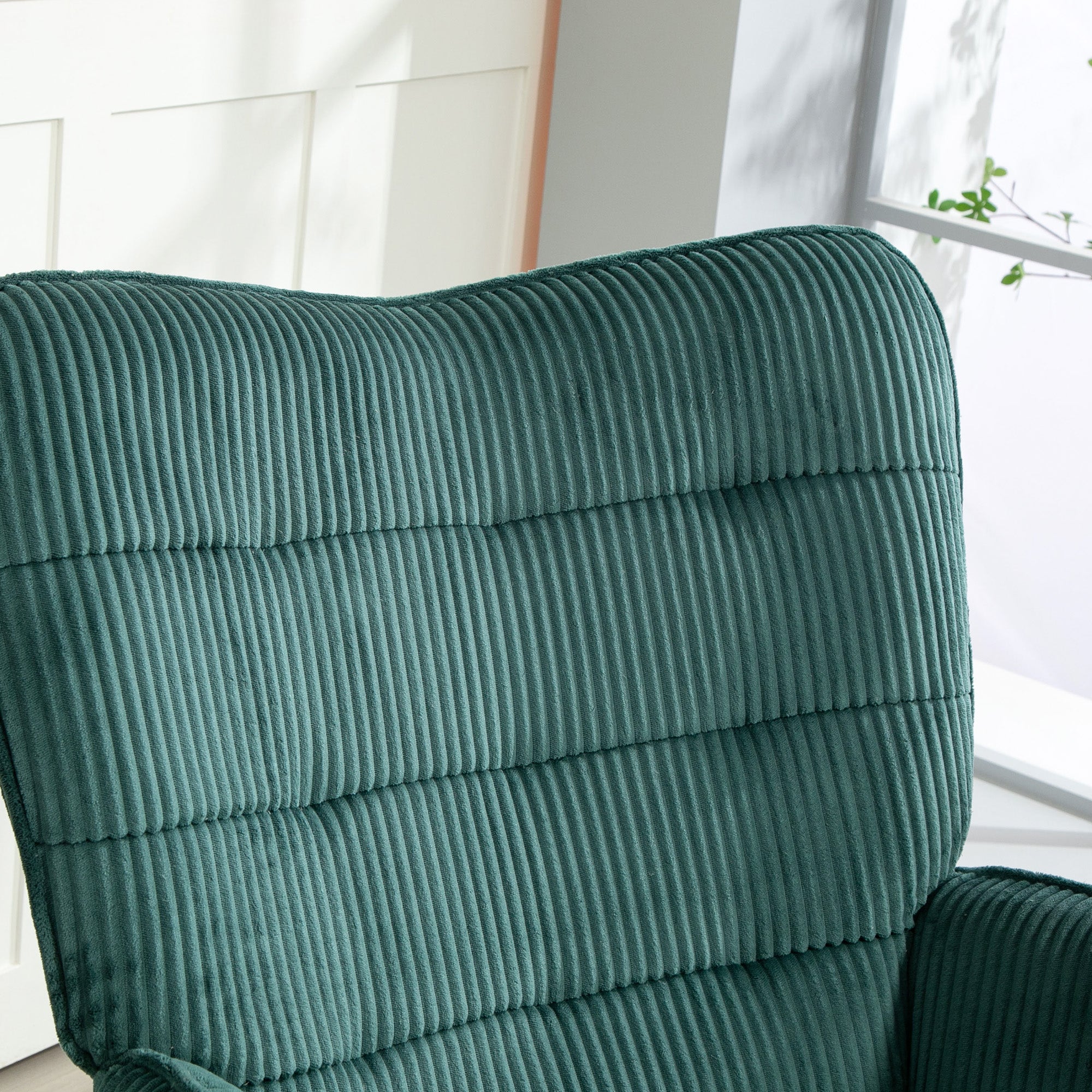 Rocking Chair Armchair Wooden Runners Corduroy Dark Green
