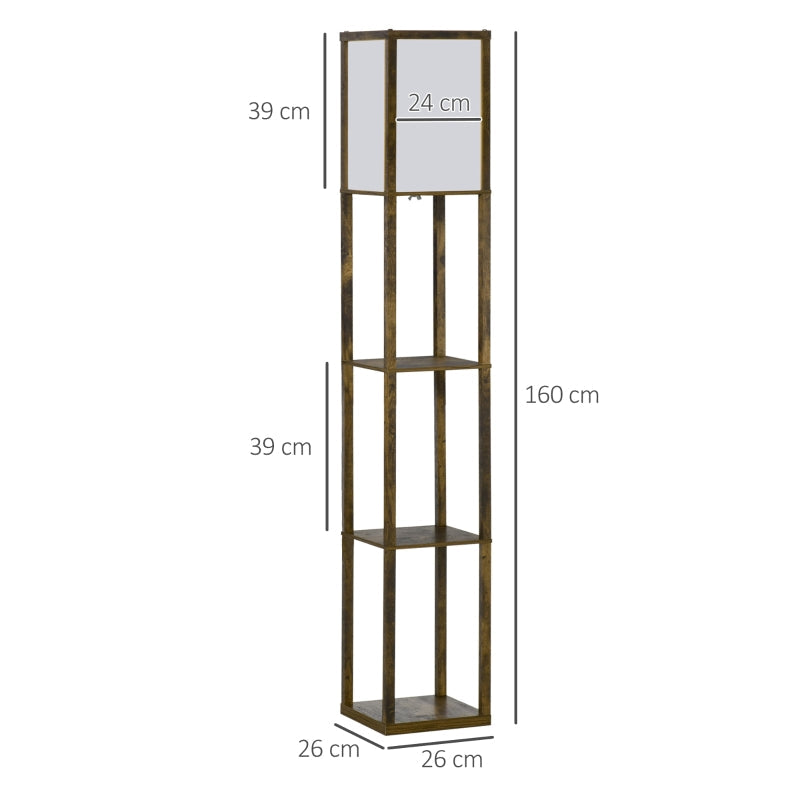 Floor Lamp with Shelves, 26x26x160cm, Wood