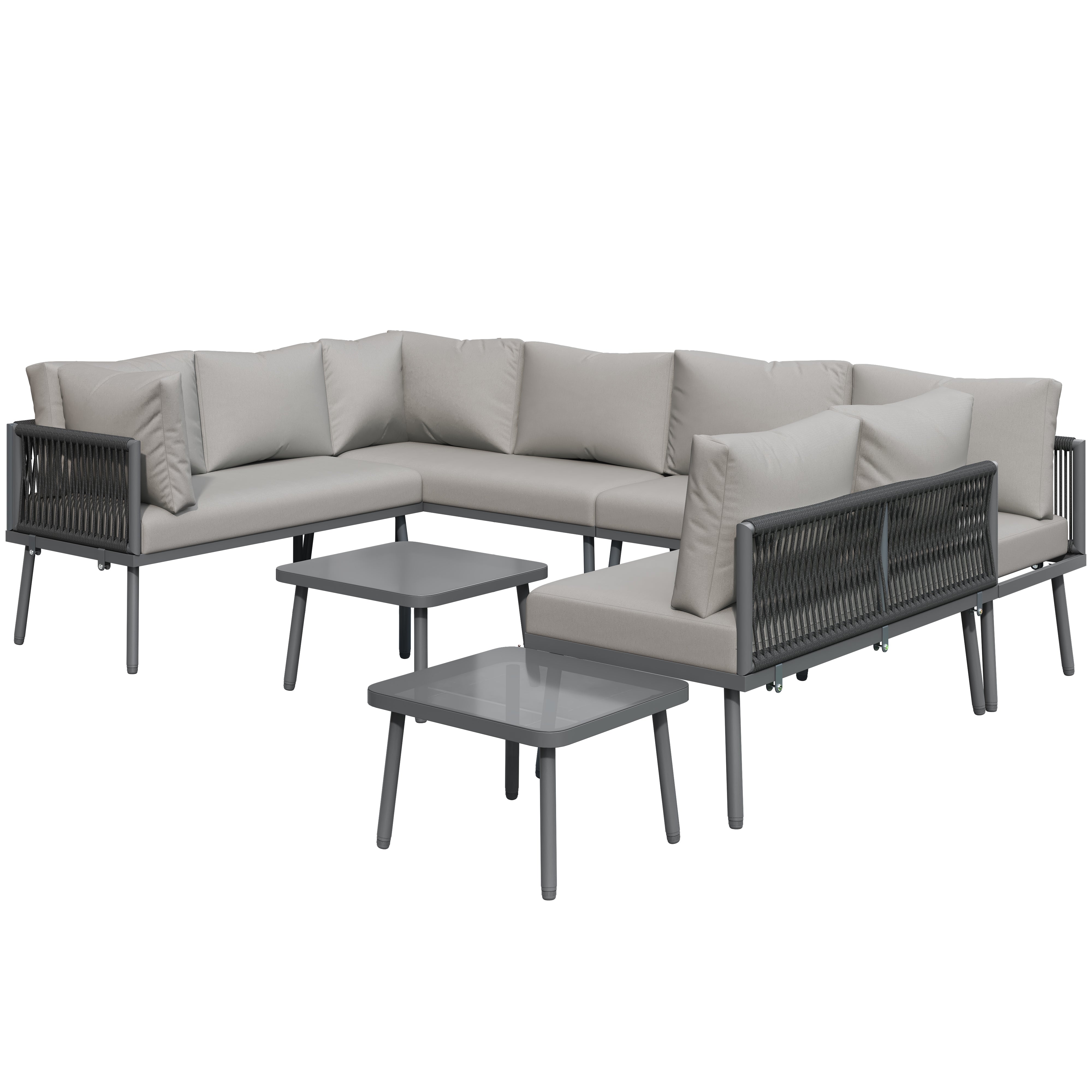 Iron Garden Lounge Set U-Shaped Corner Sofa 8-Seater 2 Tables - Various
