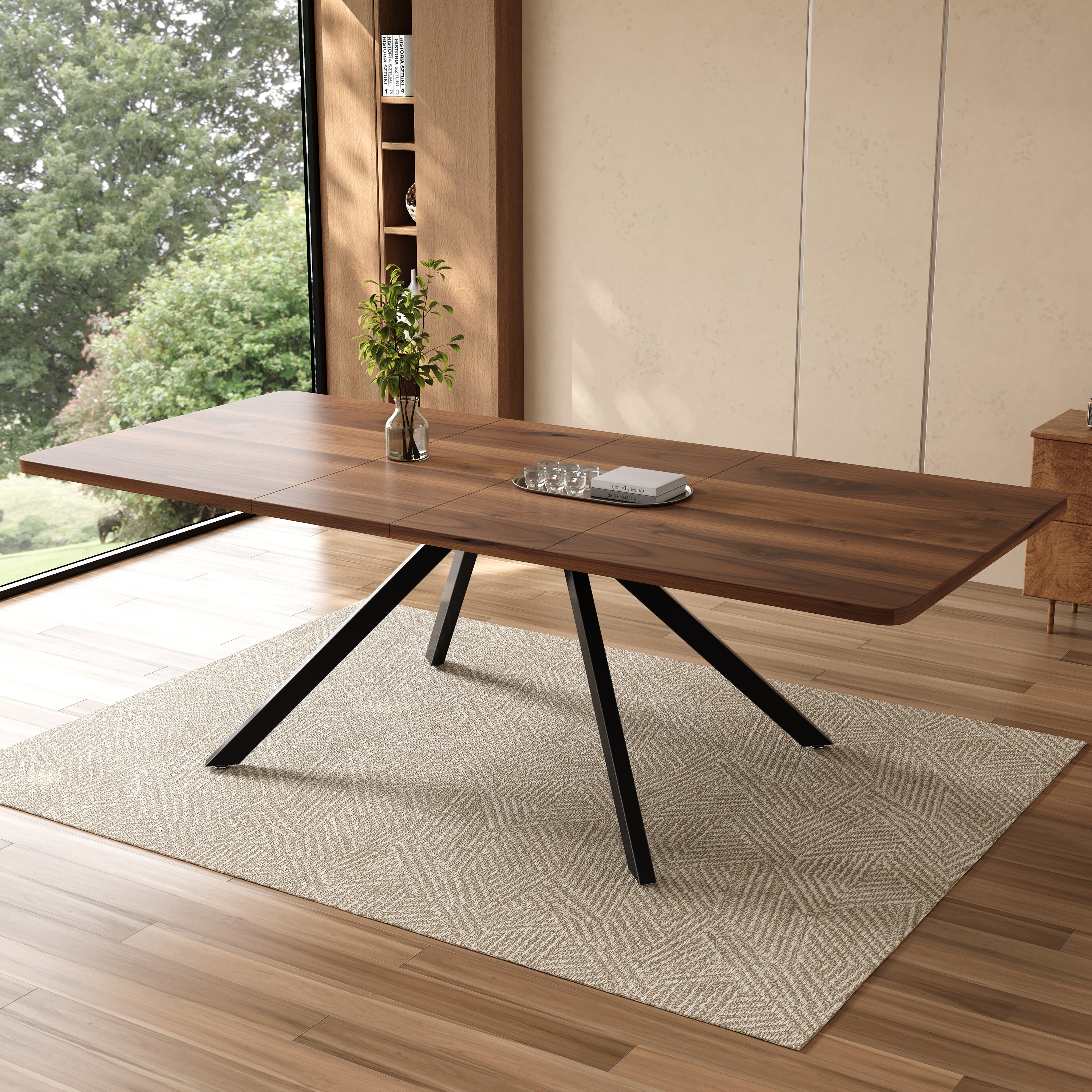 Extendable Dining Table 160-240cm 6-10 Seater Metal Legs - Walnut Color