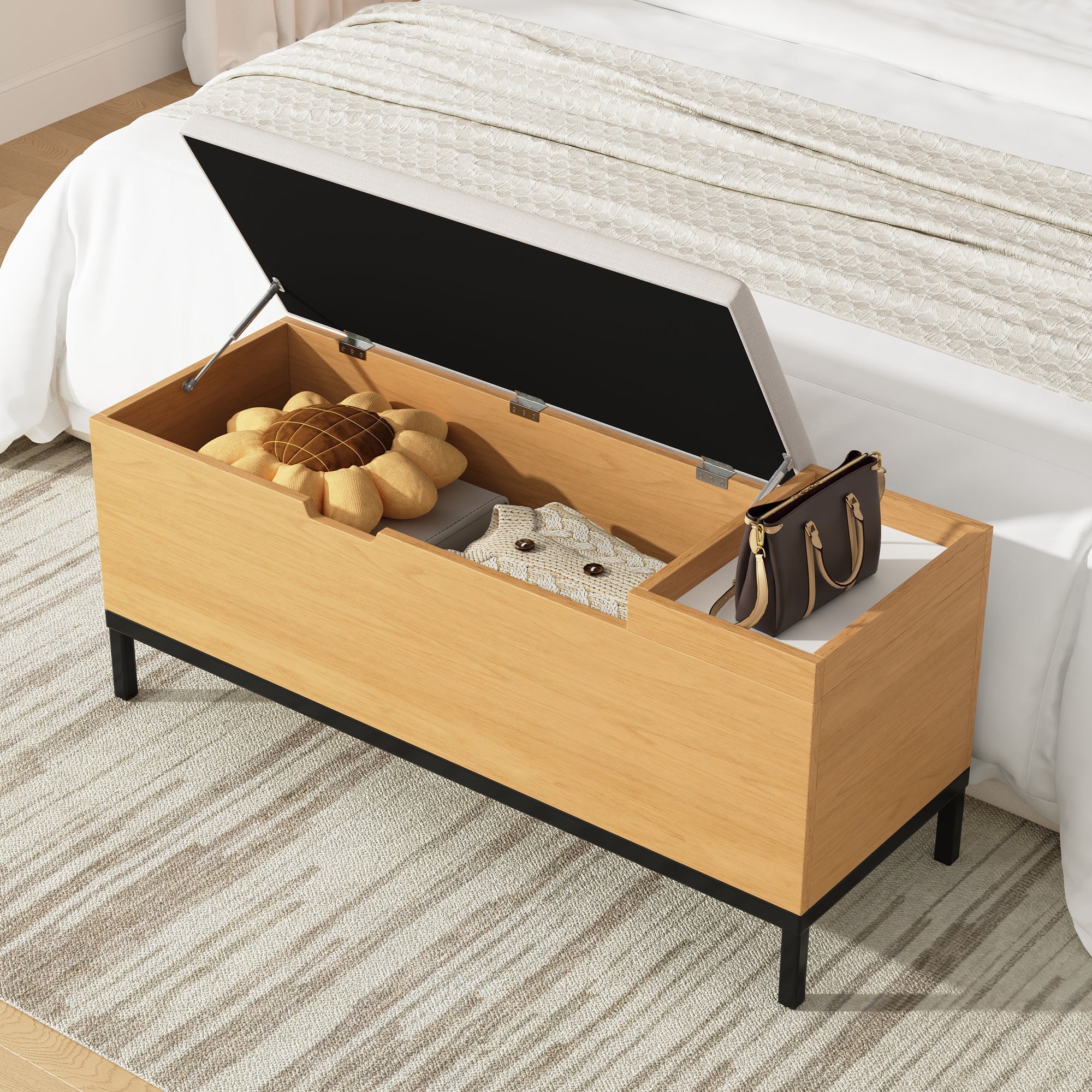 Shoe bench storage seating cabinet foldable footstool natural