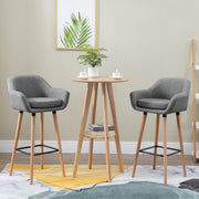Bar Stools, Set of 2, Seat Cushion, Footrests, Grey Linen