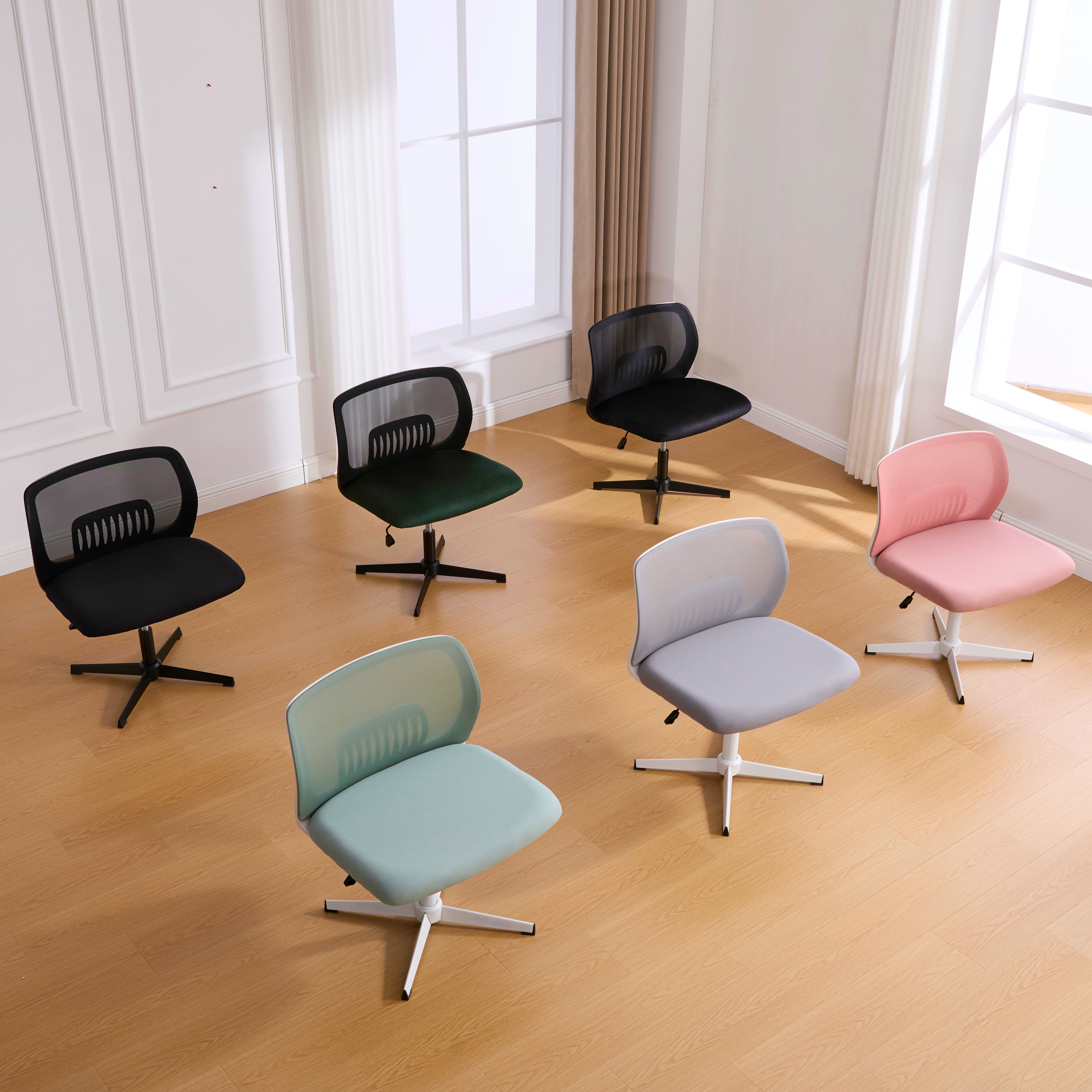 Armless Office Chair, Upholstered, Rocking, Height Adjustable, 360° Rotatable
