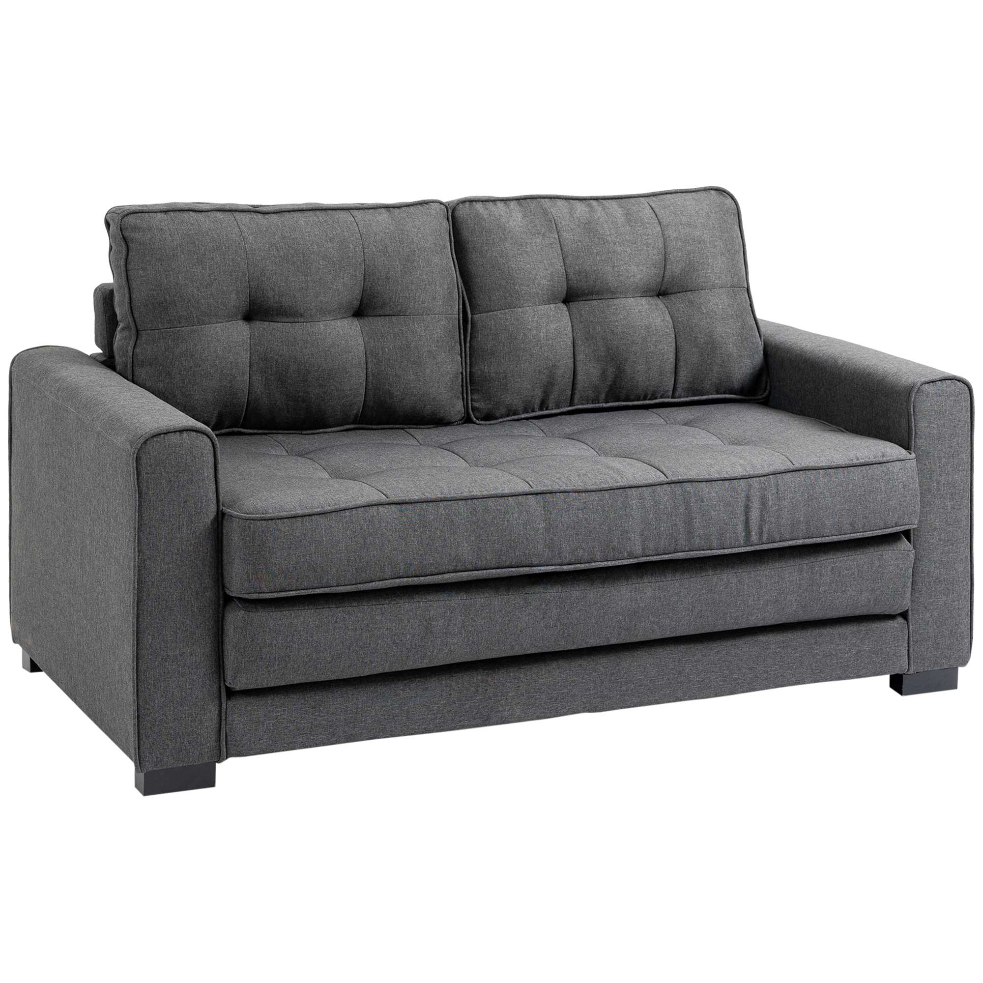 Sleeper Sofa Convertible 2-Seater with Sleeping Function, Linen Touch, Grey Rubberwood