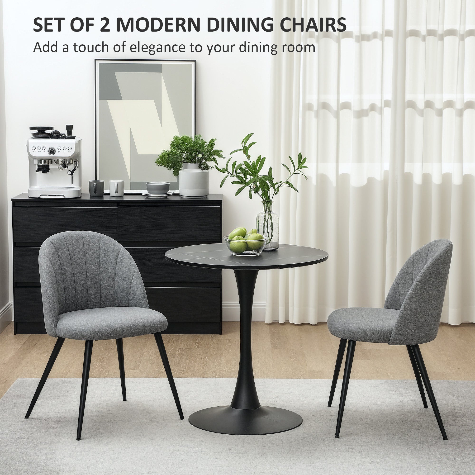 Dining Chairs Set of 2, Modern Upholstered Shell Back Metal Legs Padded Seat, Grey