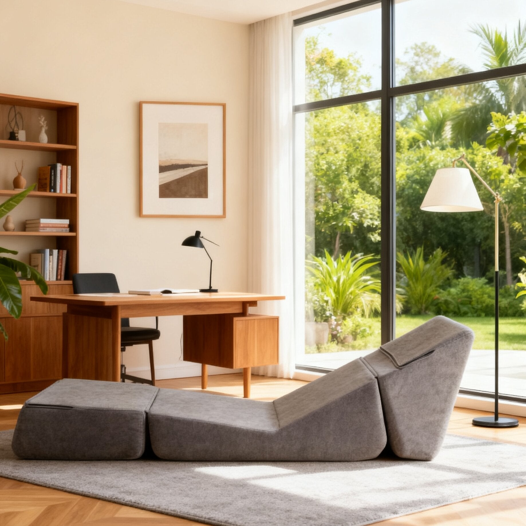 Small Sofa Bed, Foldable Chaise Lounge Foam Floor Sofa, Grey