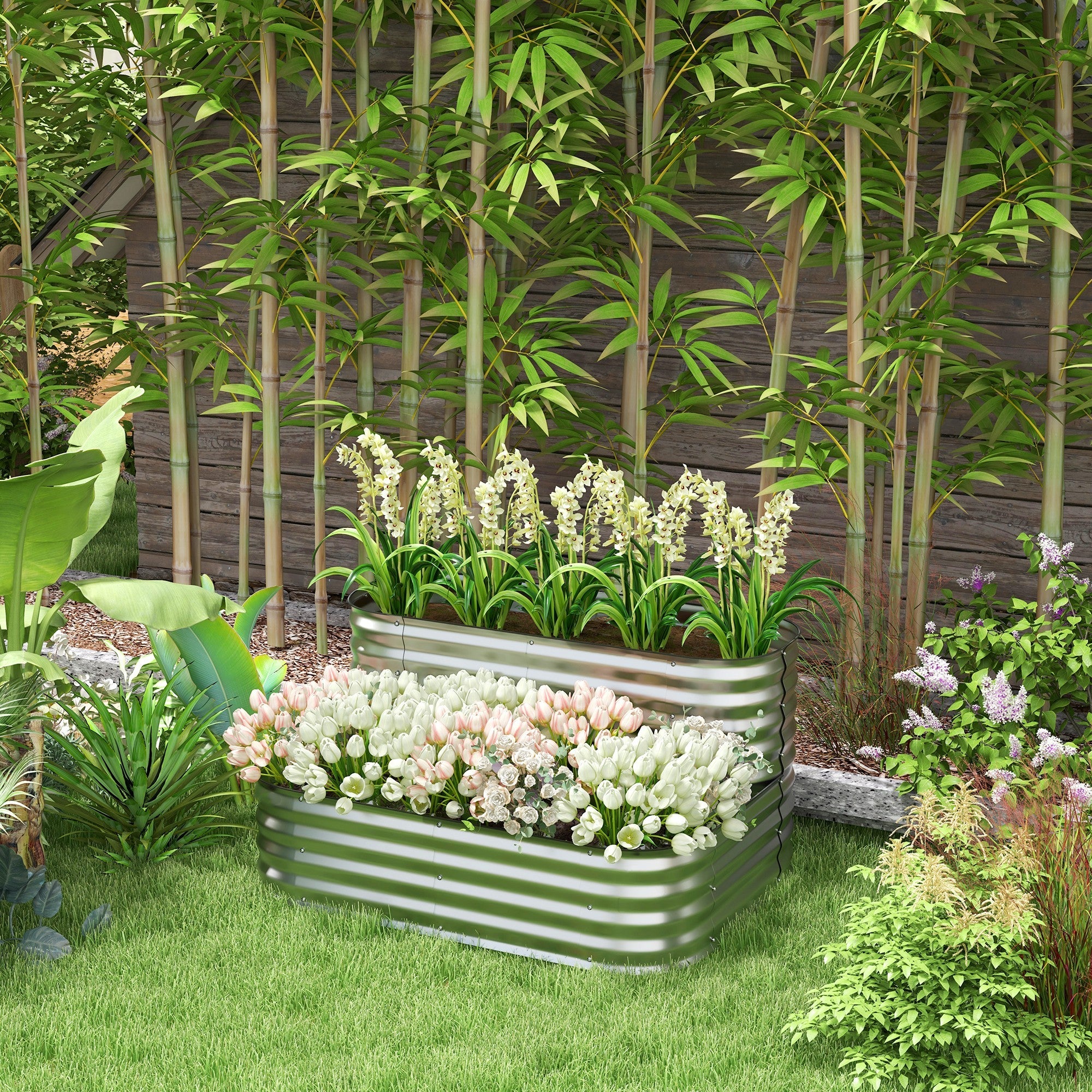 Flower Shelf Plant Shelf Garden Balcony 118x45x30cm Metal Silver