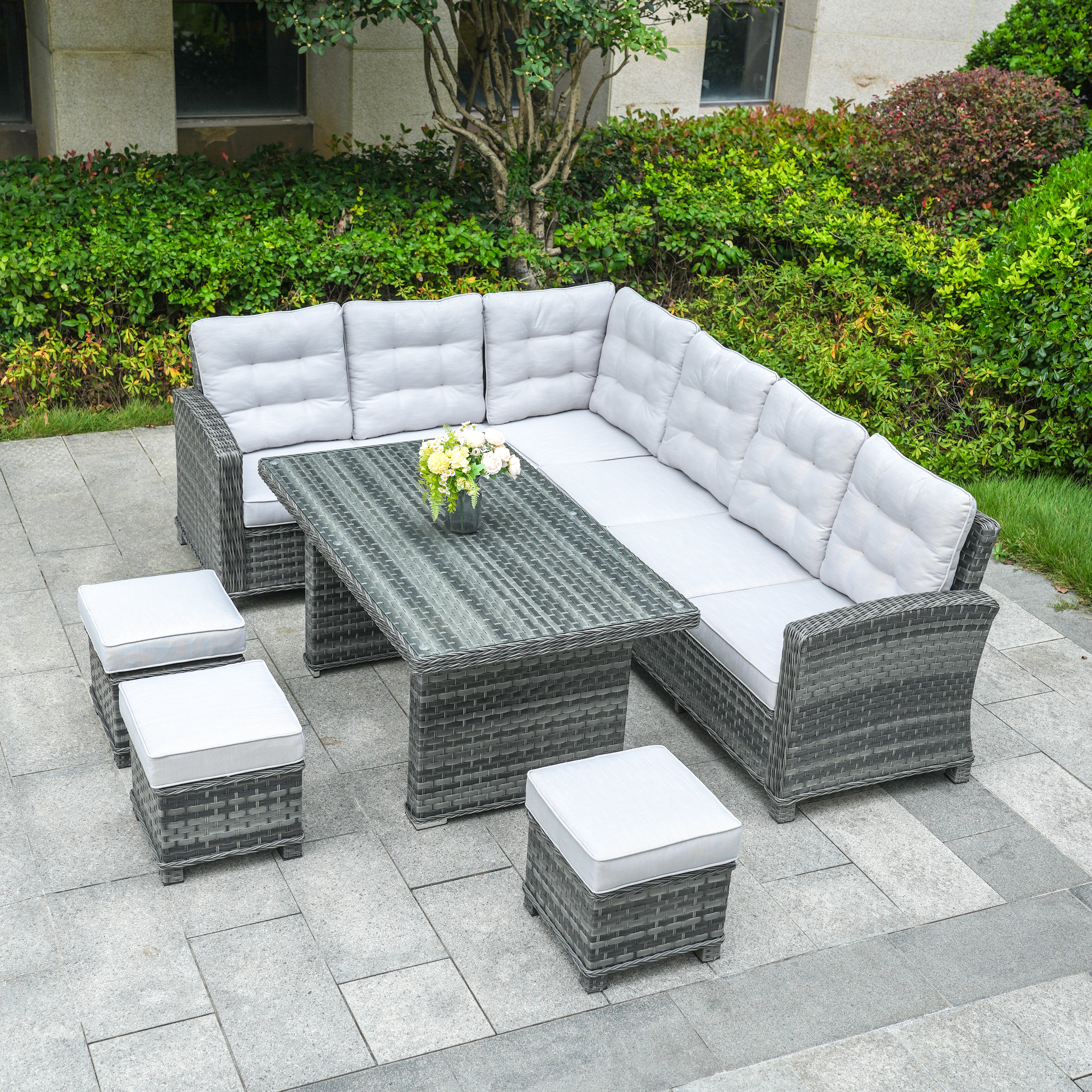 Ravenna - Corner Sofa Set with Rectangular Table (Grey)