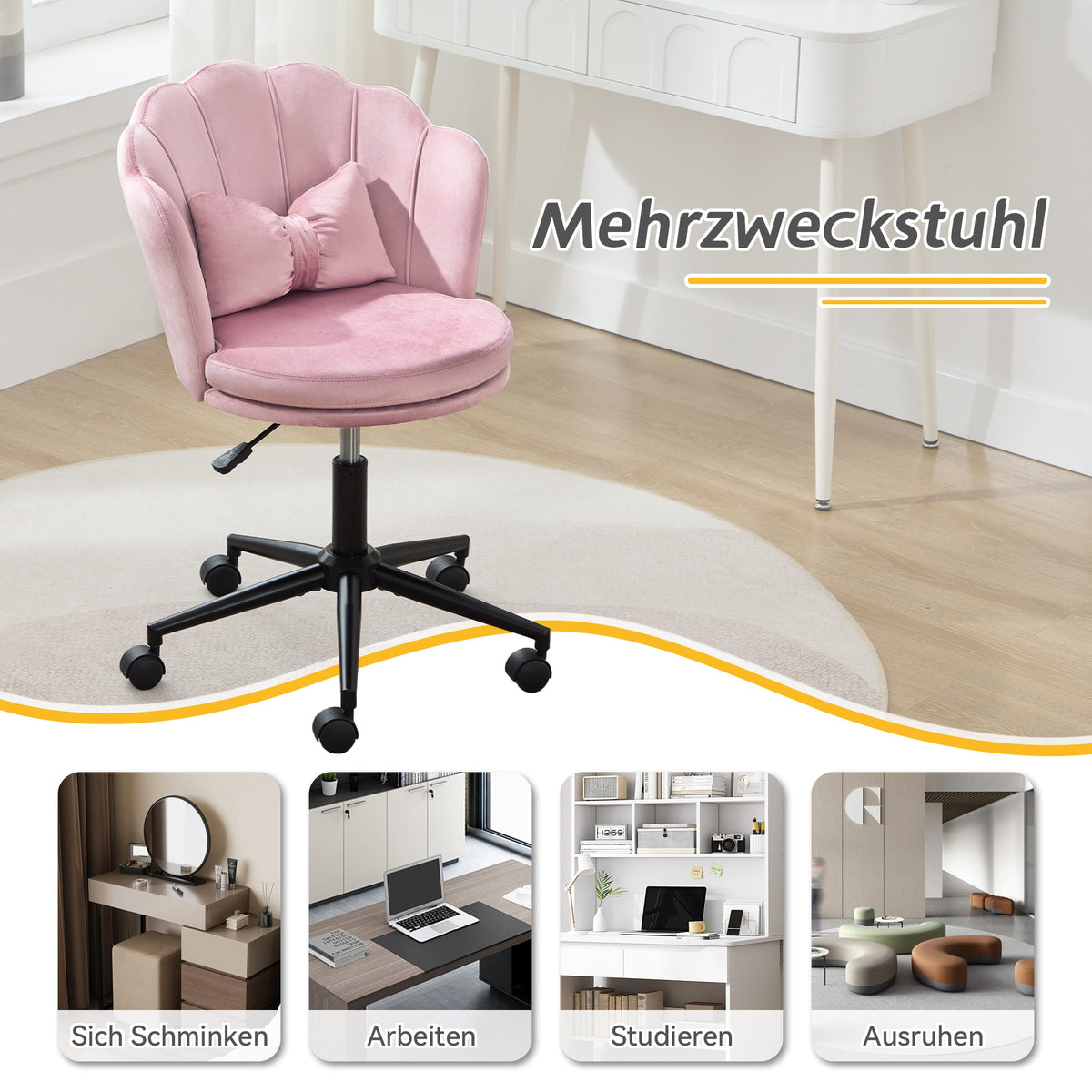 Dressing/Office Chair - Petal Back, Butterfly Lumbar Support, Height Adjustable - Soft Cushion