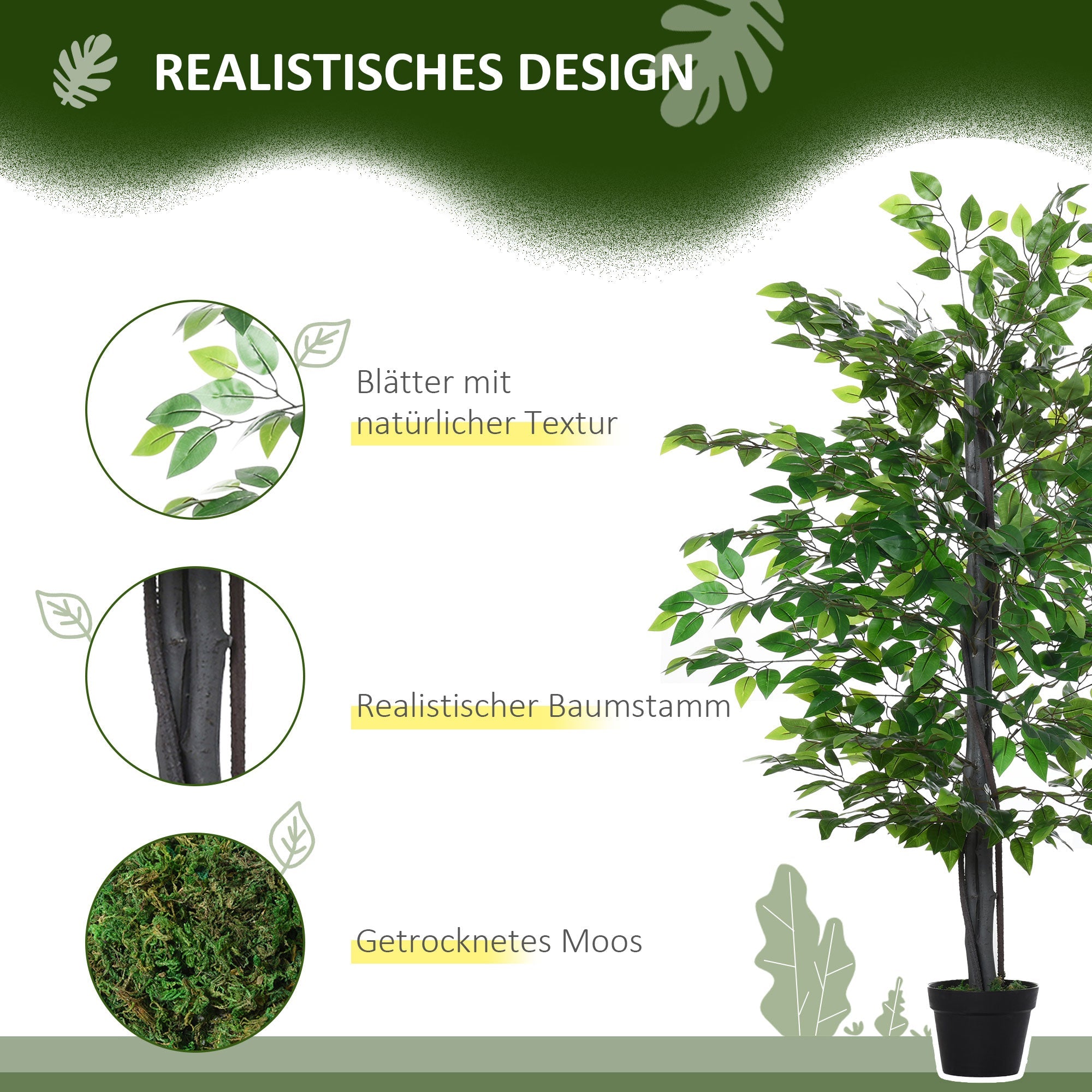 Artificial Banyan Tree, Natural-looking Decoration, 20 x 145 cm, Solid Wood
