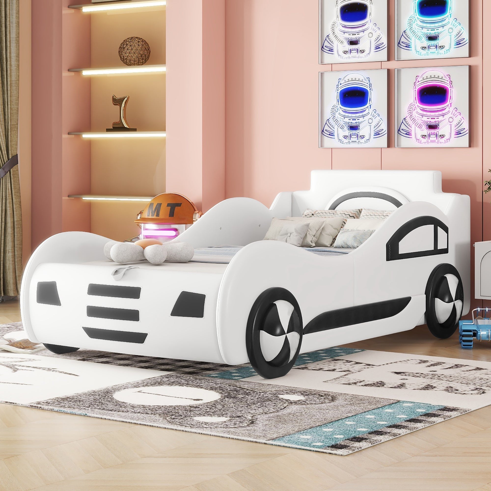 Car Bed, 90x200cm, Flat Bed with Slatted Base & Under-bed Storage, White