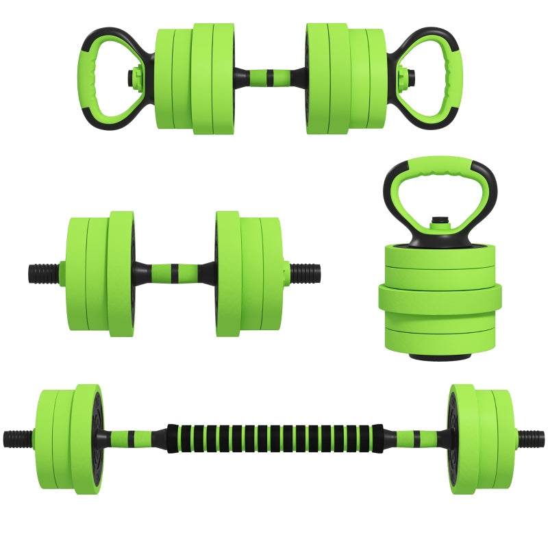 4 in 1 Dumbbell Set 20kg Adjustable Barbell Kettlebell Push-up Handles - Green