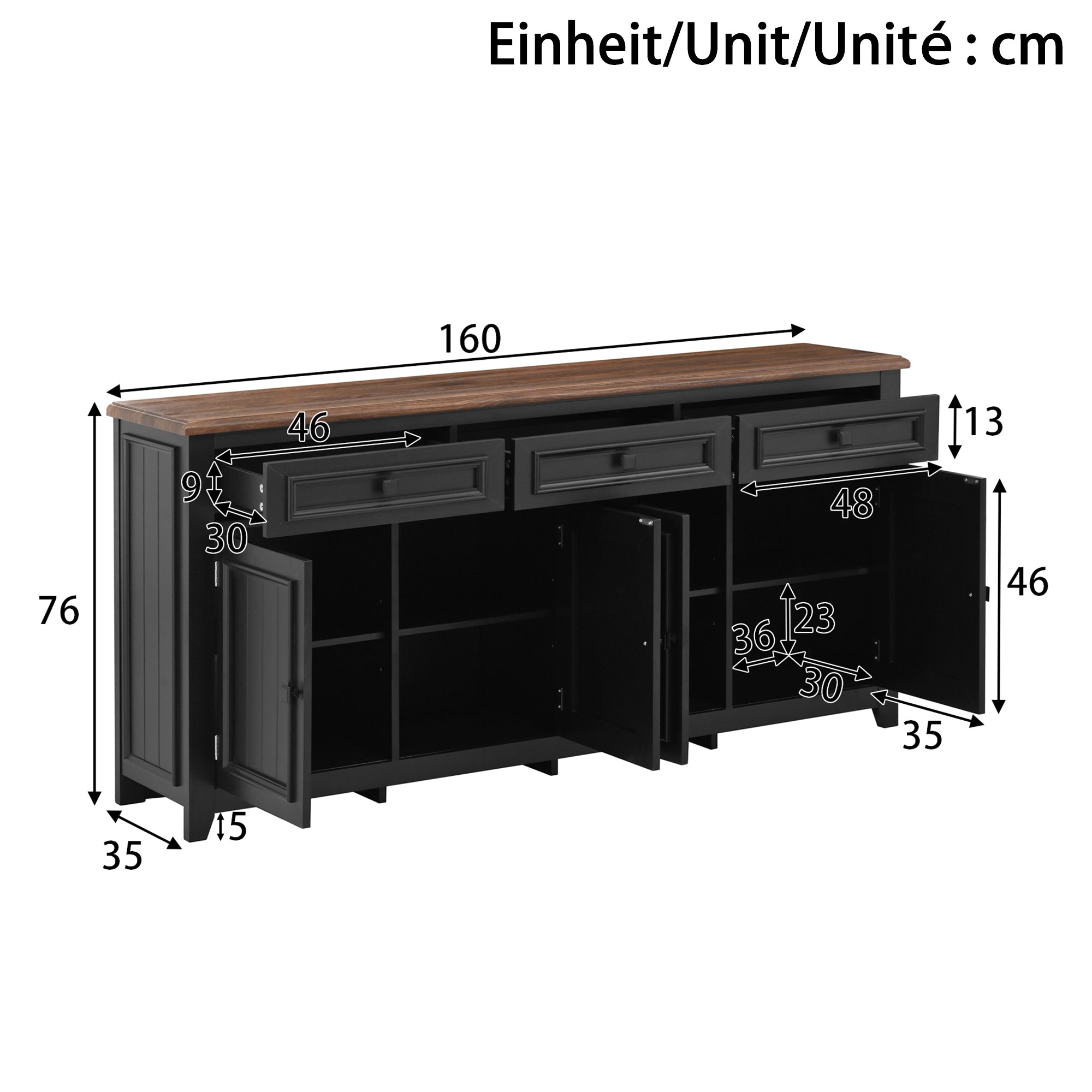 Sideboard Cabinet, Buffet Storage Set, 160L x 35W x 76H (cm), Modern Simple