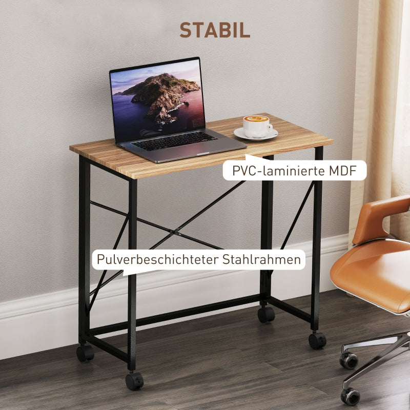 Folding Desk 80cm with Wheels, Space Saving, Oak
