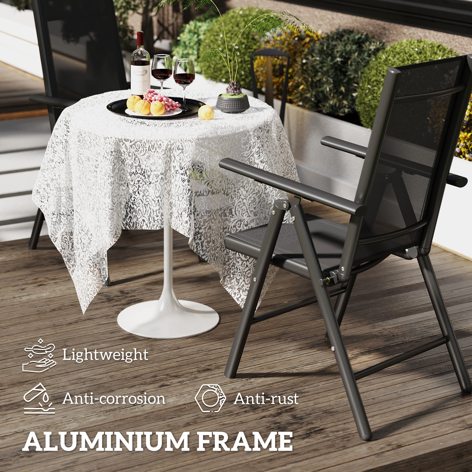 Set of 2 Folding Chair, Aluminium Frame Outdoor Camping Chairs, Black