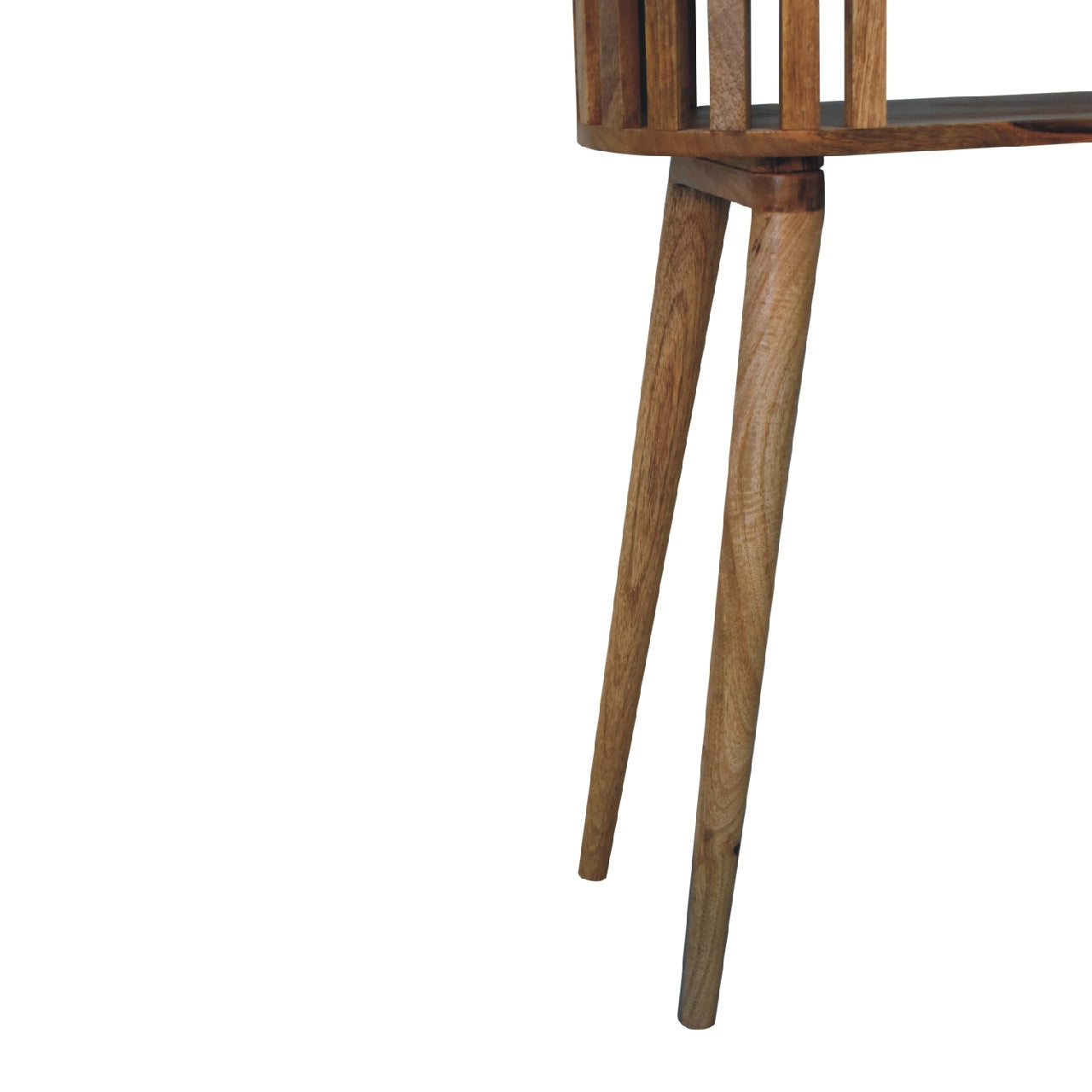 Ariella Console Table, Open Shelf Nordic Legs, Solid Wood Brown