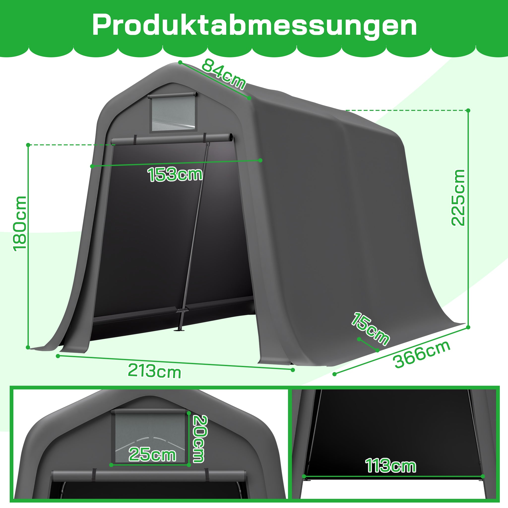 Garden Shed 366x213x225cm Pitched Roof Waterproof UV/Wind Resistant - PE