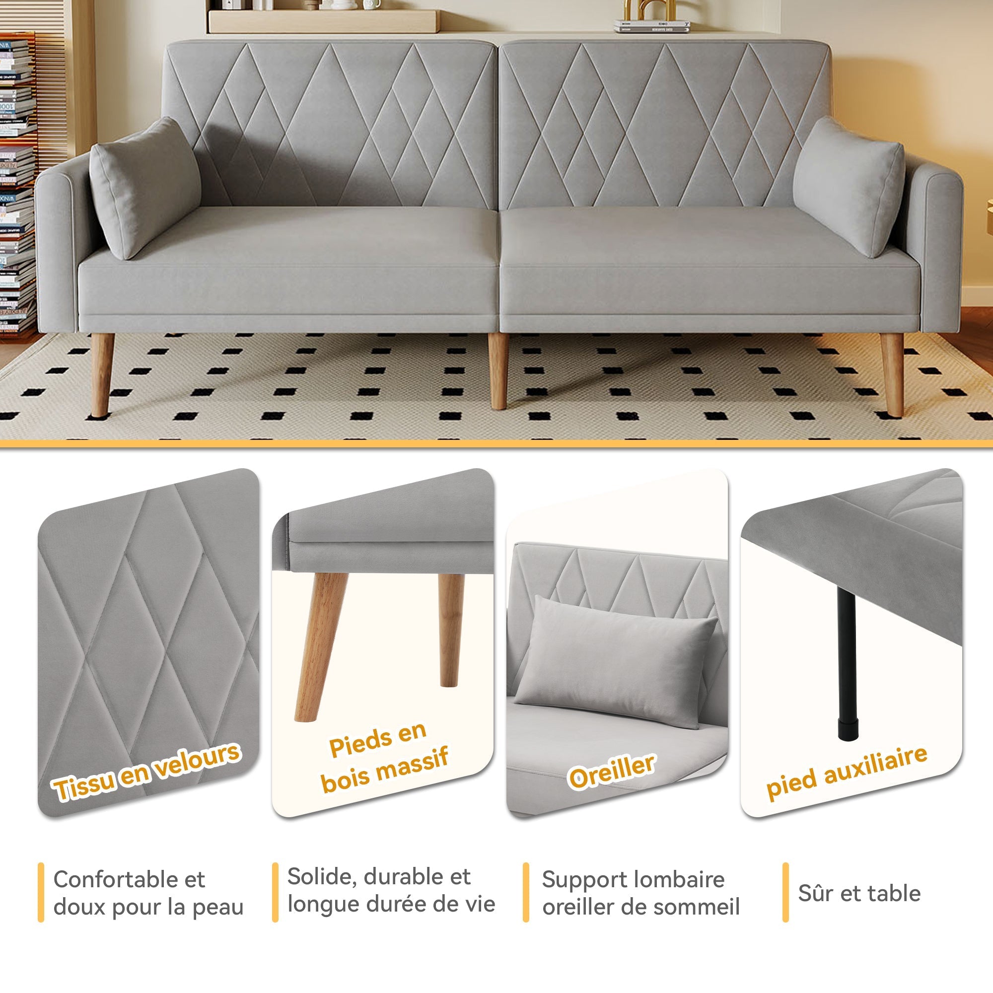 Sofa Bed, Small Two-Seater with Sleep Function, Velvet Fabric