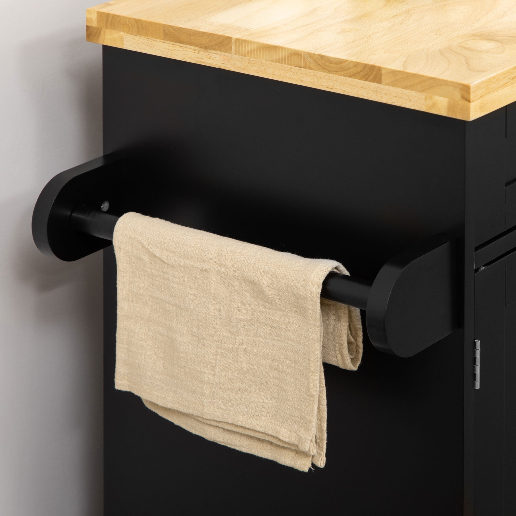 Kitchen Cart Serving Trolley with Worktop, Spice Rack, Towel Holder, Wood