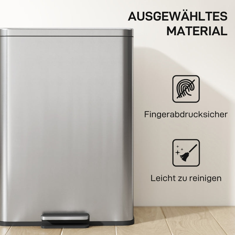Pedal Bin 20L Soft-Close Lid Removable Inner Bucket - Silver