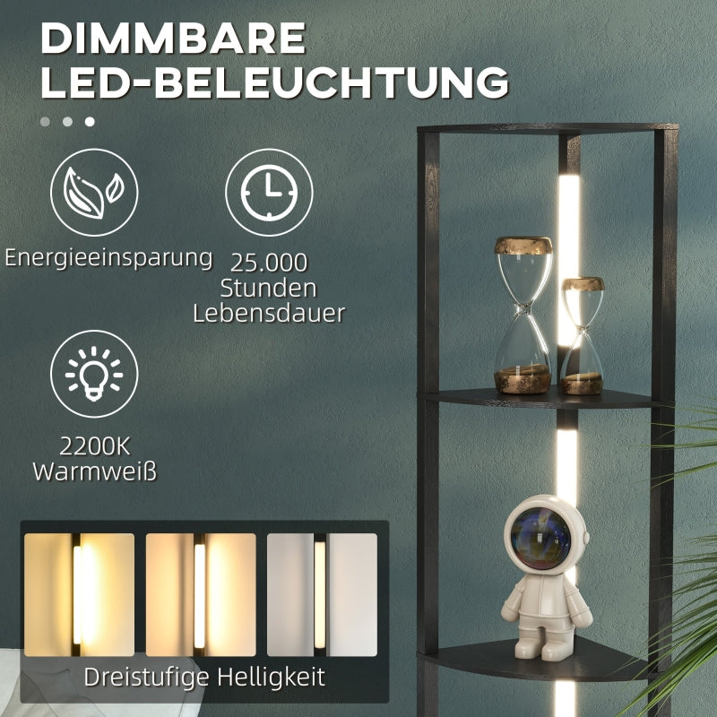 Floor Lamp, LED with 4 Shelves, E27 Socket, 24W, 3 Light Colors, Black