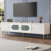TV Cabinet 170x35x50cm, Golden Legs & Handles, Curved Glass, White