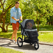 Dog Buggy Foldable, Reflectors, Storage Basket, Sunshade, Mesh Window, Oxford Grey