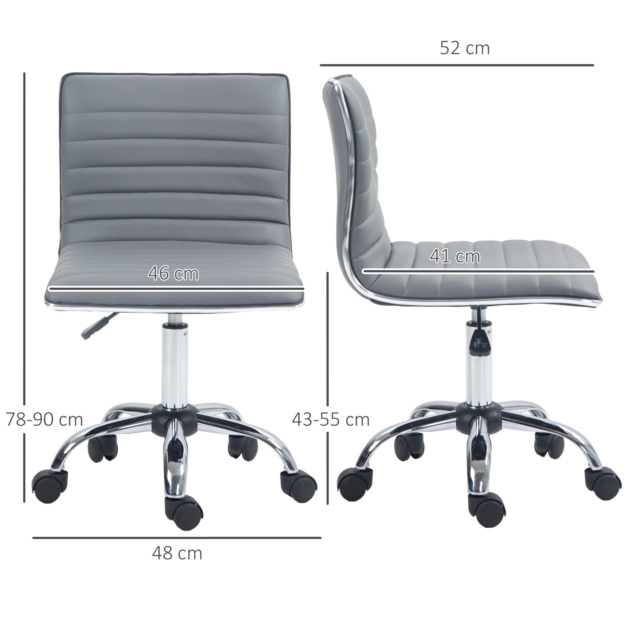 Office Chair, Height-Adjustable Swivel with Wheels, Light Grey