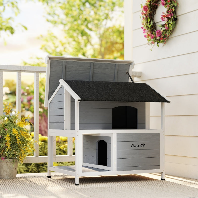 Outdoor Cat House Waterproof Hinged Roof 80x93x95cm - Grey