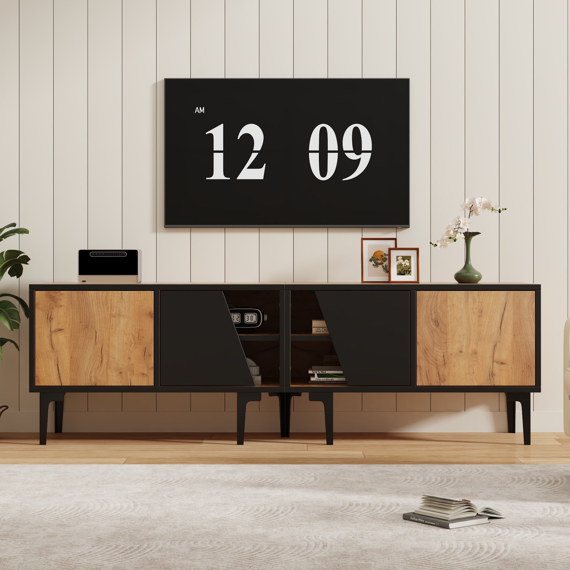 TV Cabinet Lowboard 160cm 4 Compartments Minimalist for 65 Inch TV - Natural Wood Color