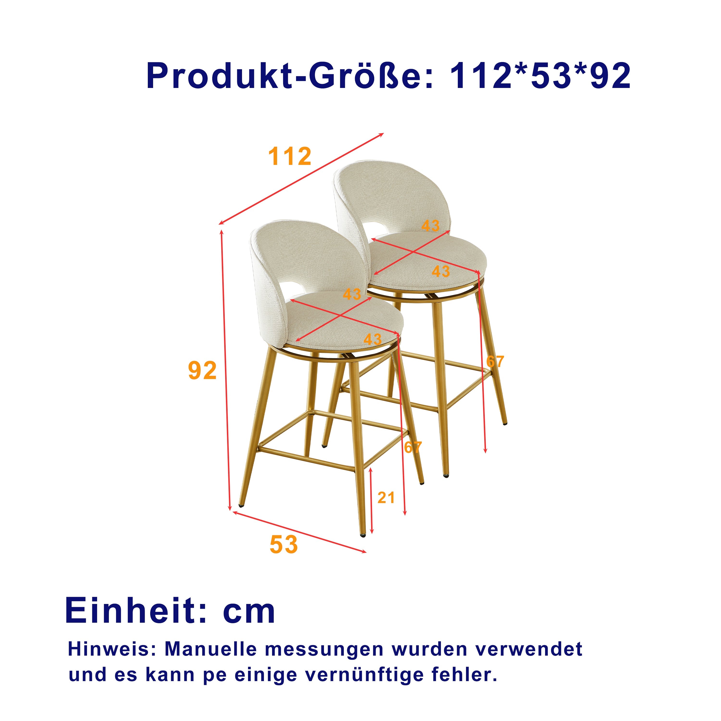 Chenille Swivel Bar Stools, Set of 2 with 360° Rotation and Cut-Out Backrest, Gold and White