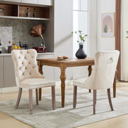 Modern Set of 2 Upholstered Velvet Dining Chairs, Button Tufted Kitchen Lounge Chairs with Brushed Wood Legs, Riveted Trim and Knocker Ring, for Dining Room Living Room, Beige (Old SKU: PP311356AAW)
