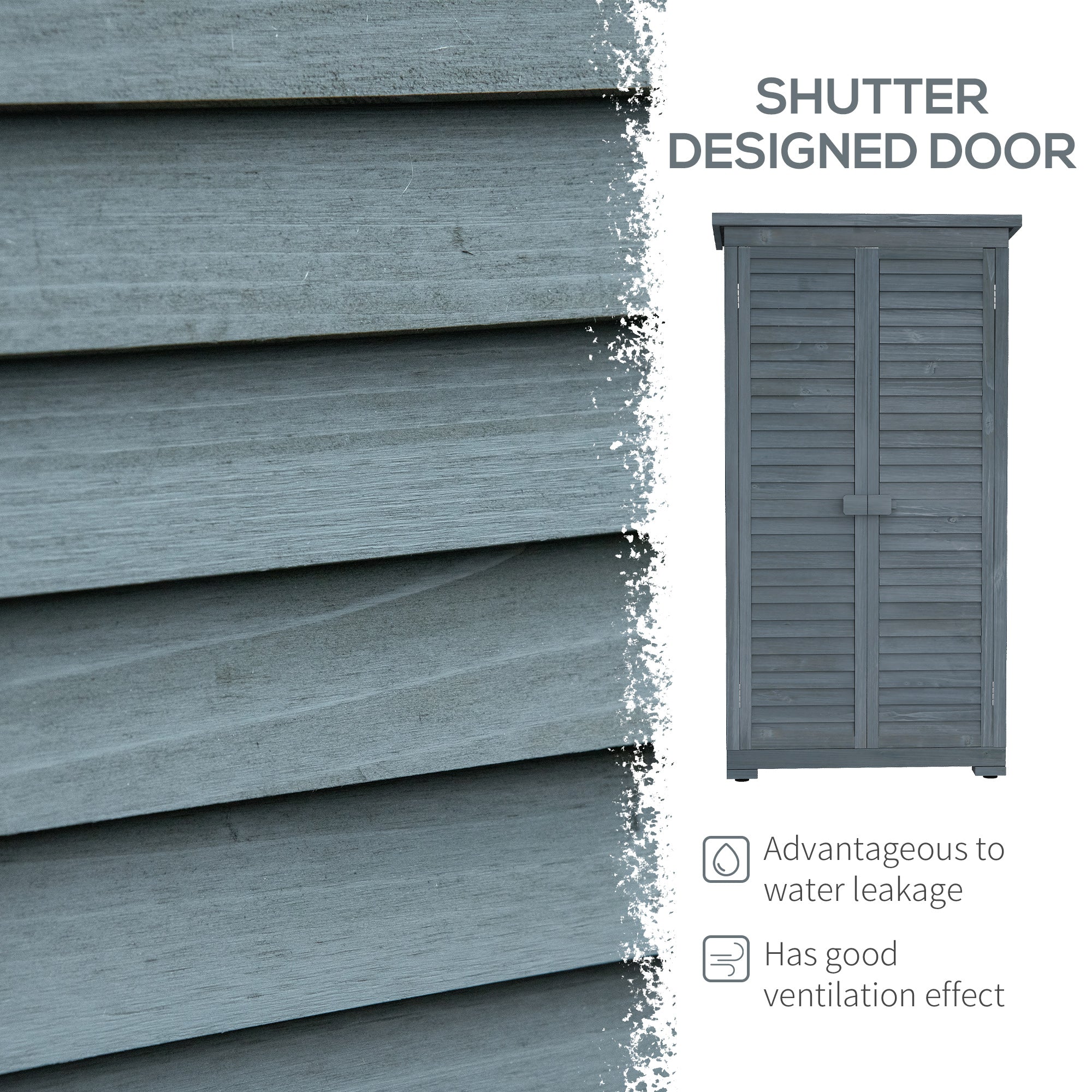 Fir Wood Garden Shed 39.5 x 79cm - Grey