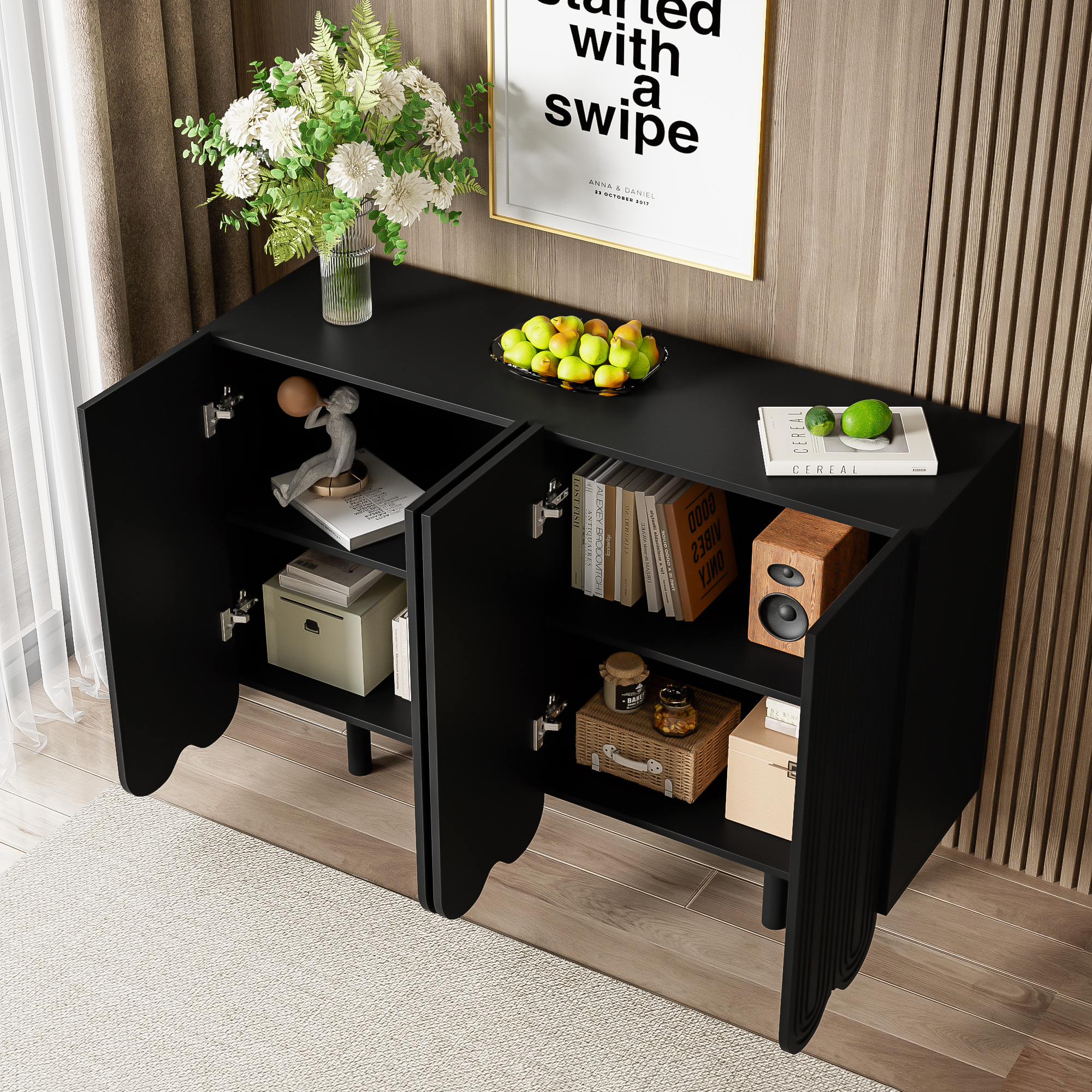 Sideboard with Teardrop-Shaped Molded Doors and Buffer Hinges