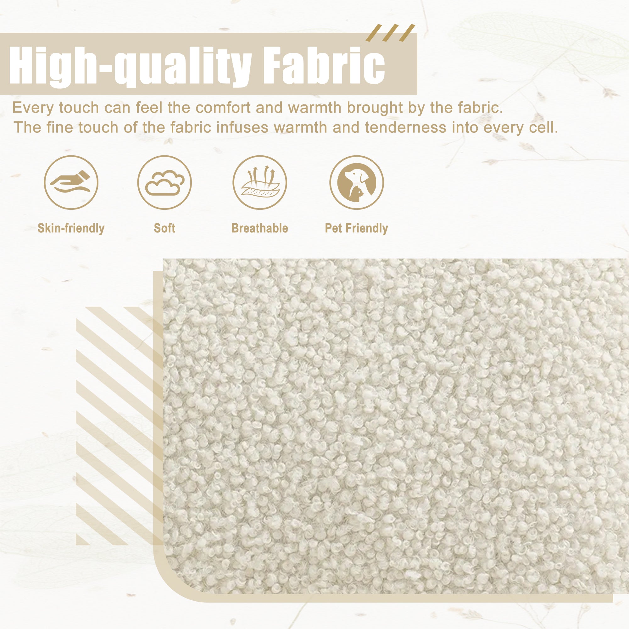 GOMYWAY Modern 2-Seater Sofa 3-Speed Adjustable Backrest Gold Metal Legs White Teddy