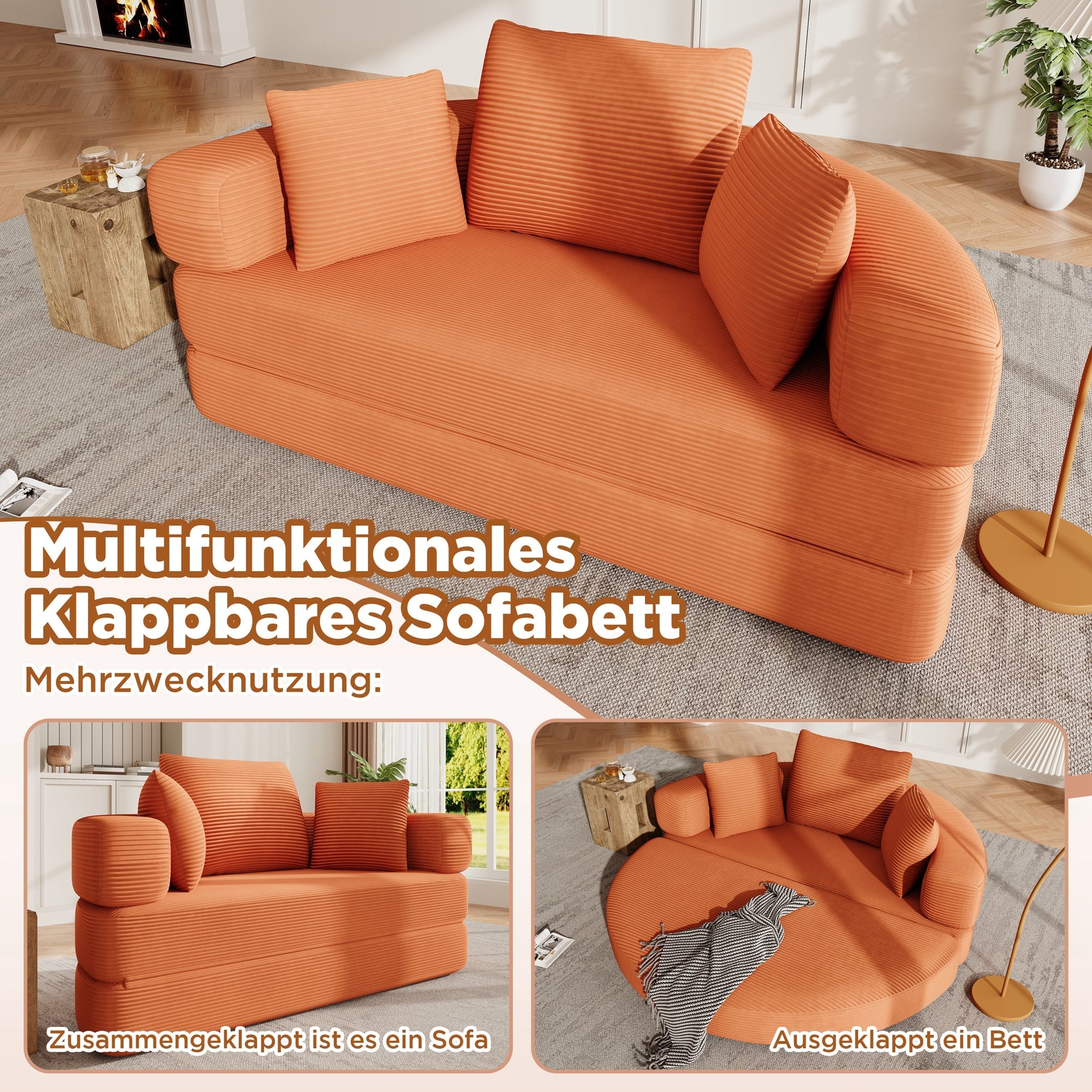 Multifunctional Sofa Bed, Fold-Out Modular Oval Bed, Corduroy