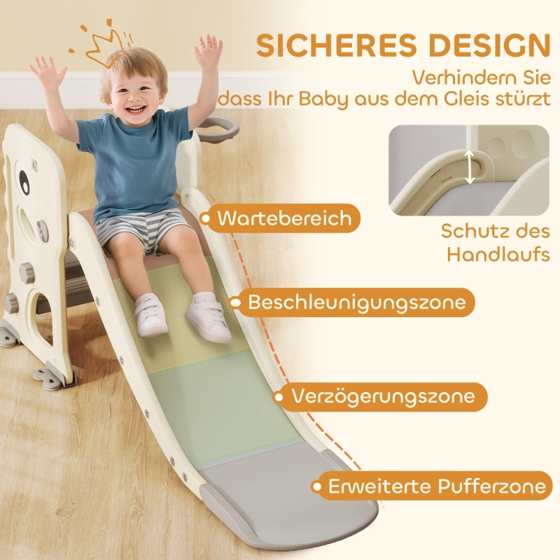 AIYAPLAY 3-in-1 Kids Slide with Climbing Frame, Basketball Hoop and Ball, Foldable Indoor Toddler Slide