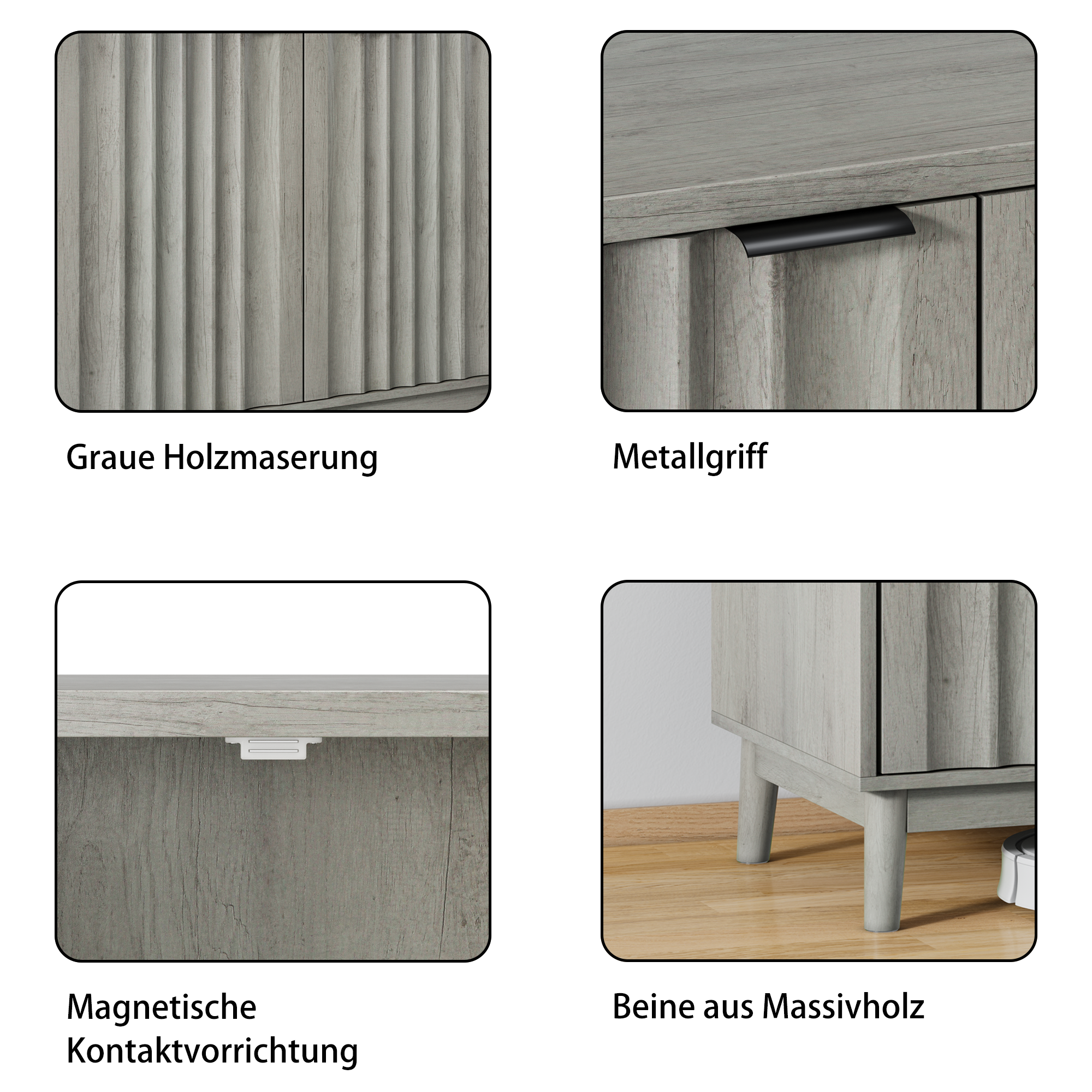 Grooved Edge Cabinet, Independent Wash Buffet with Adjustable Shelves, Wooden, Gray