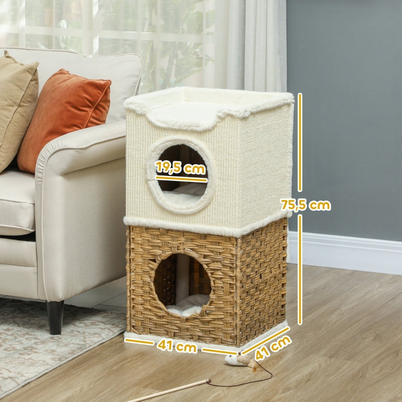 Cat Scratching Barrel, Three-Tier 75.5 cm High, Cream White