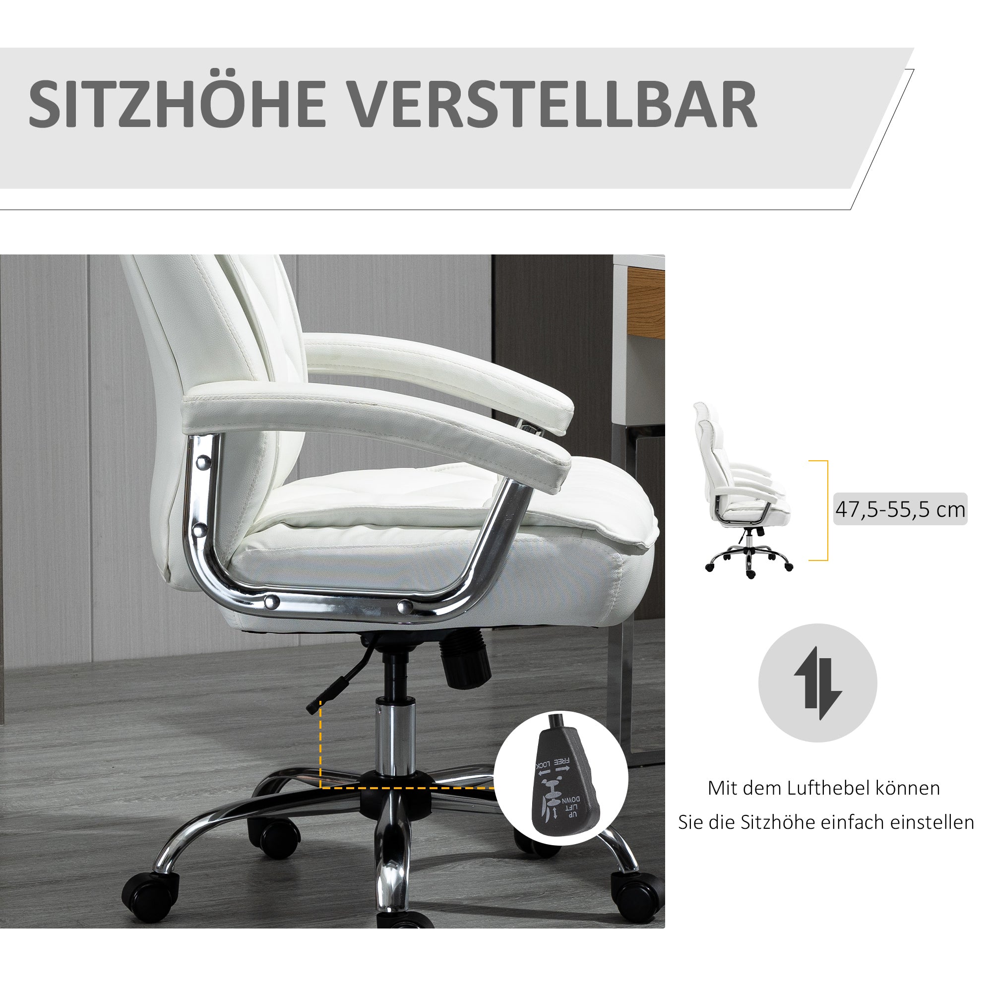 Vinsetto Office Chair, Ergonomic Swivel Rocker, Faux Leather White